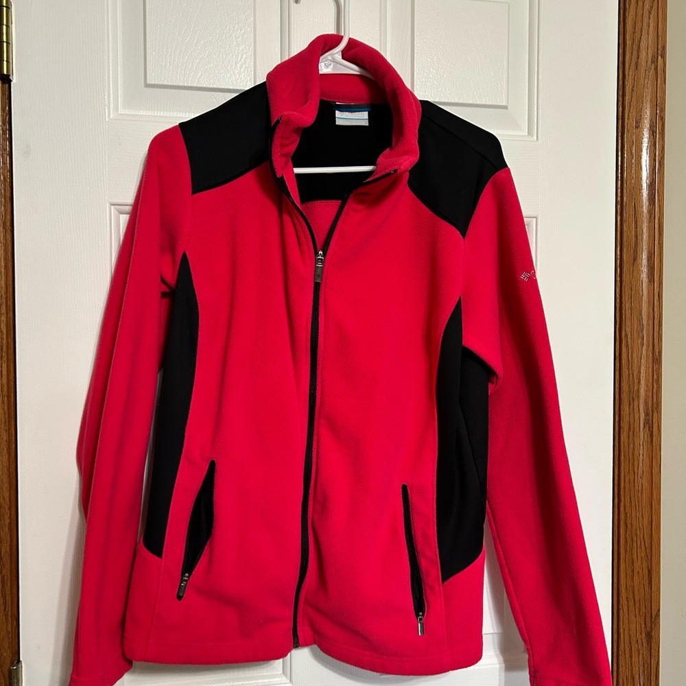 Columbia Women's Bright Red/Pink and Black Zip Up Jacket Large